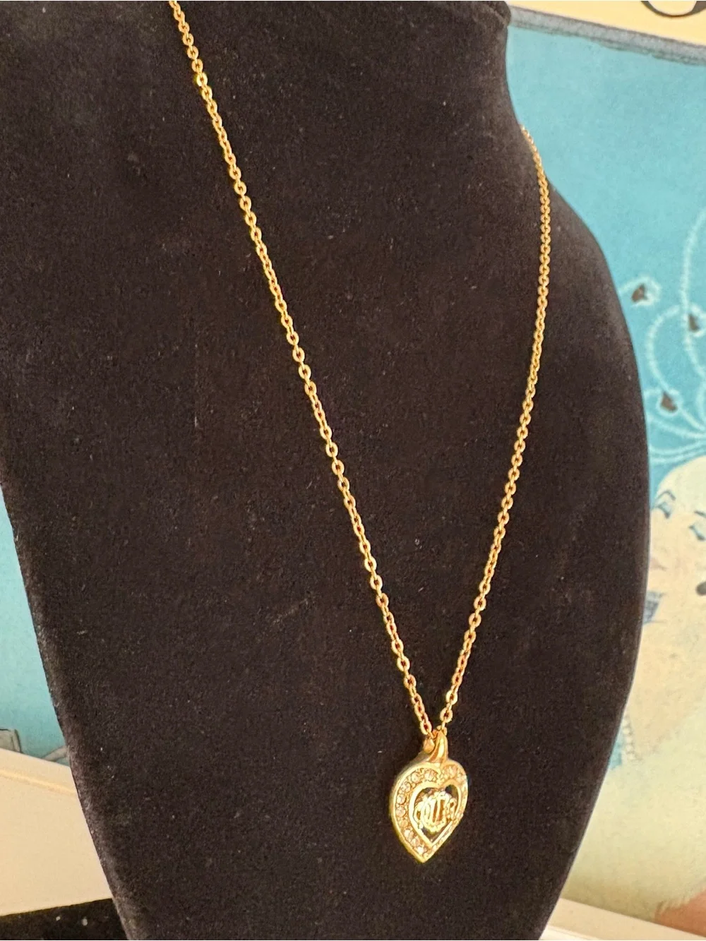 Dior Gold Heart Locket Necklace with Crystal Accents